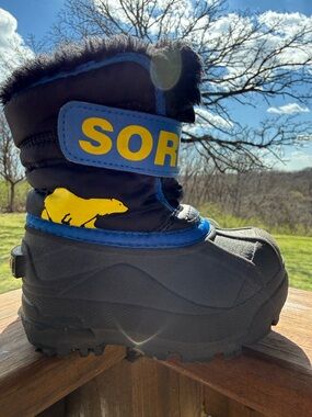 Sorel Kids Black Winter Boot with Blue Trim
